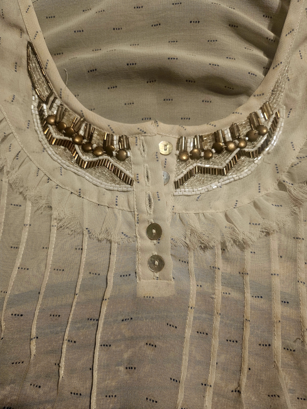 Forever 21 Cream Embellished Pintuck Blouse